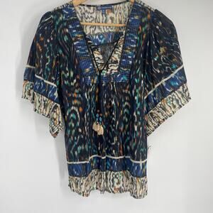 Democracy Top Women’s Medium Bohemian Aztec Beading Tassel Hippie Flowy Romantic